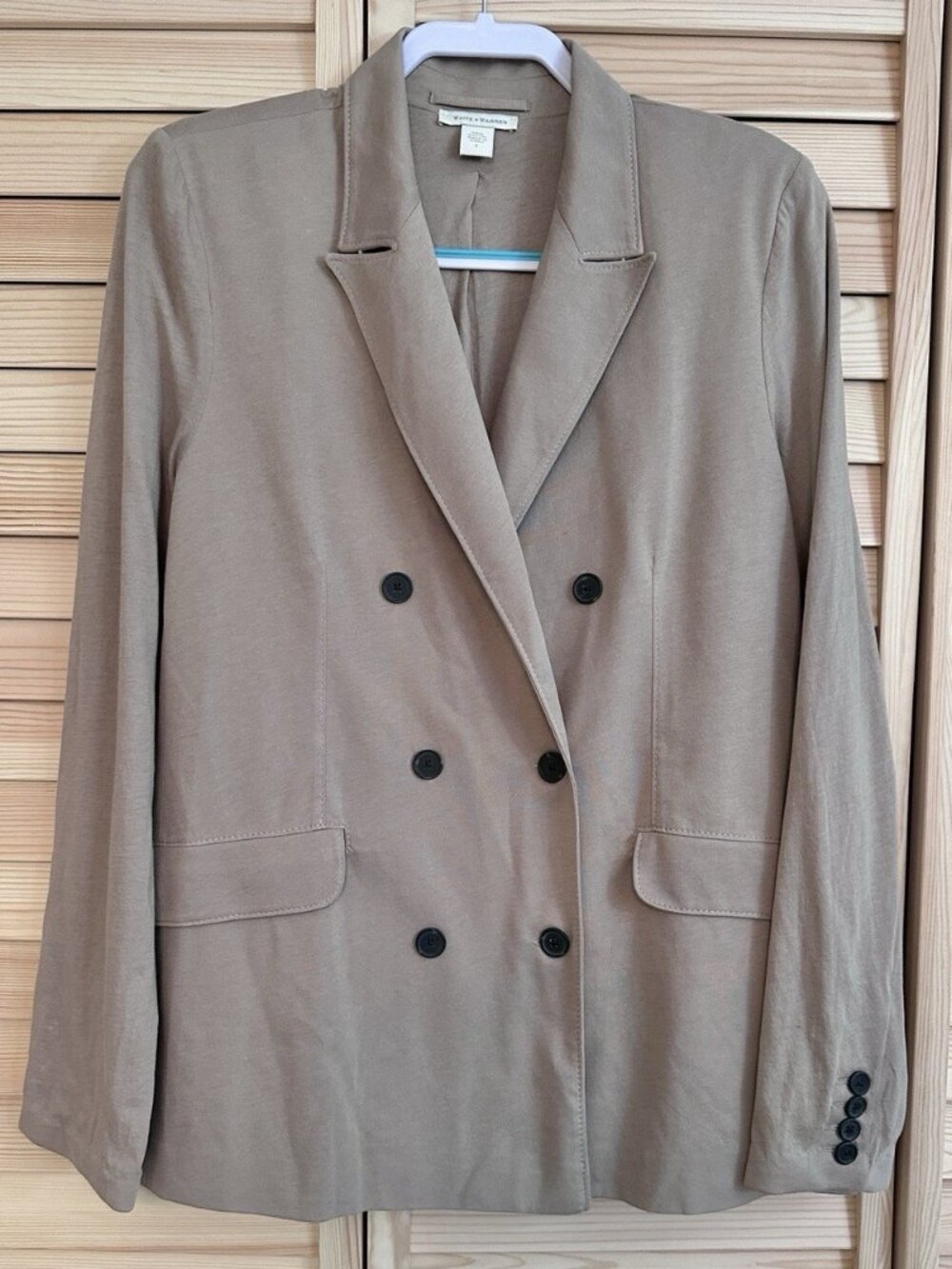 White‎ + Warren Cotton Blazer Jacket Tan Womens Large Double Breasted Buttons